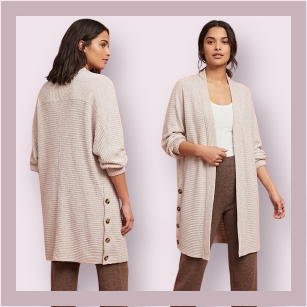 Anthropologie Saturday/Sunday Acadia Dusty Pink Cloudfleece Ribbed Cardigan